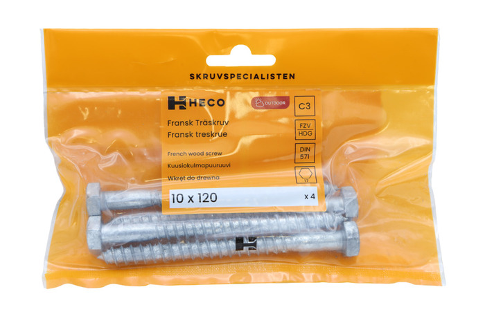 Träskruv Fransk 10 x 120 mm 4-pack Heco